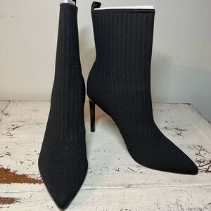 Nine West Black Knit Sock Booties 10M Pointed Toe Stiletto Heels NEW